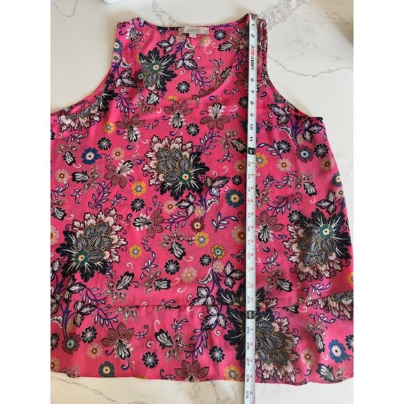 Loft Women's Sleeveless Round Neck Pink Mixed Floral Flounce Top - Picture 7 of 11